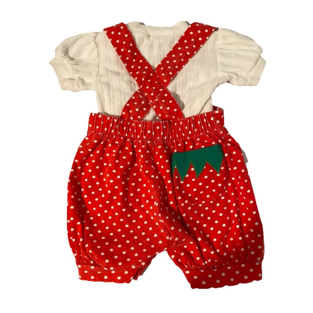 Vintage Rebecca Raggs Original Girls 24M 2pc Strawberry Top & Polka Dot Overalls - Picture 5 of 7